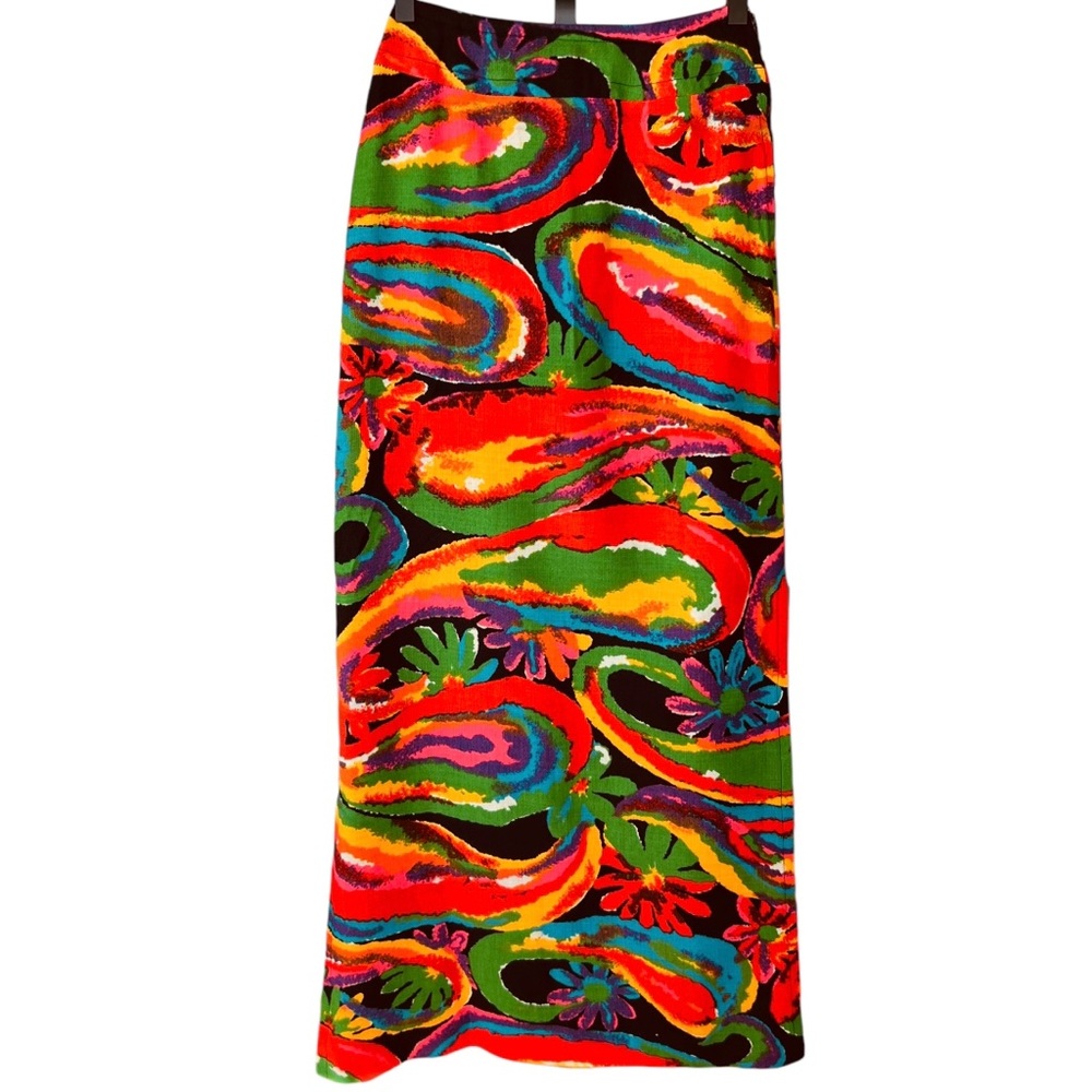 Vintage 60's 70's Psychedelic Vibrant Colorful Print Maxi Skirt Size 6